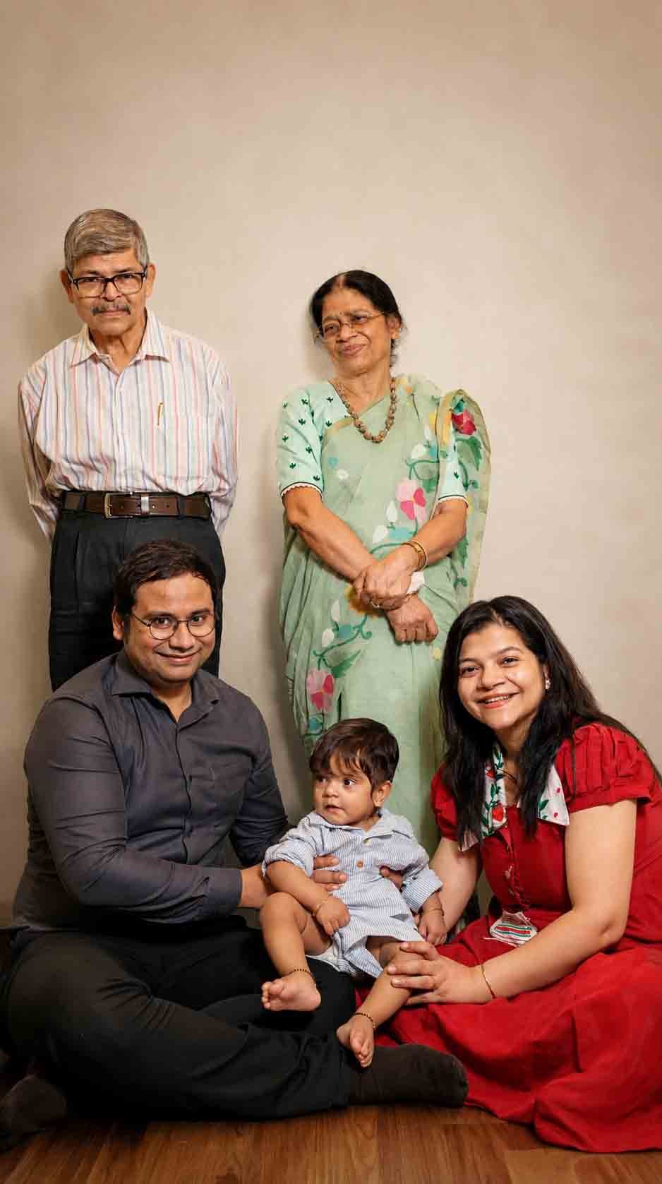 Four-generation legacy portrait at Roy's Studio Kolkata
